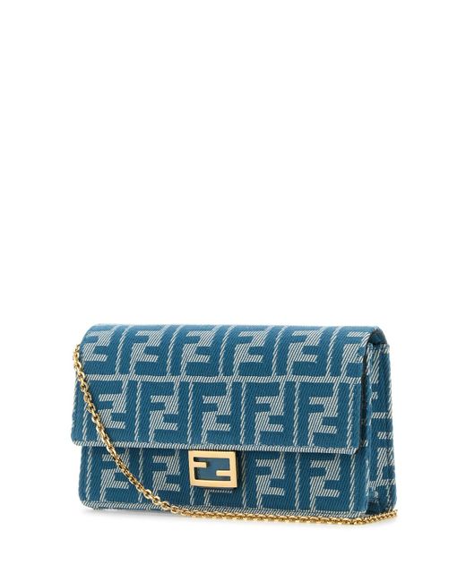 Portafoglio Baguette in denim ricamato di Fendi in Blue
