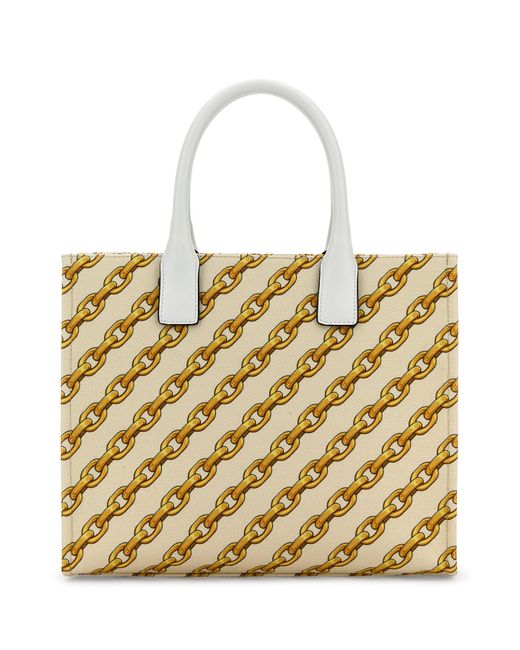 Versace Natural Printed Canvas Small Chain Stripes La Medusa Shopping Bag