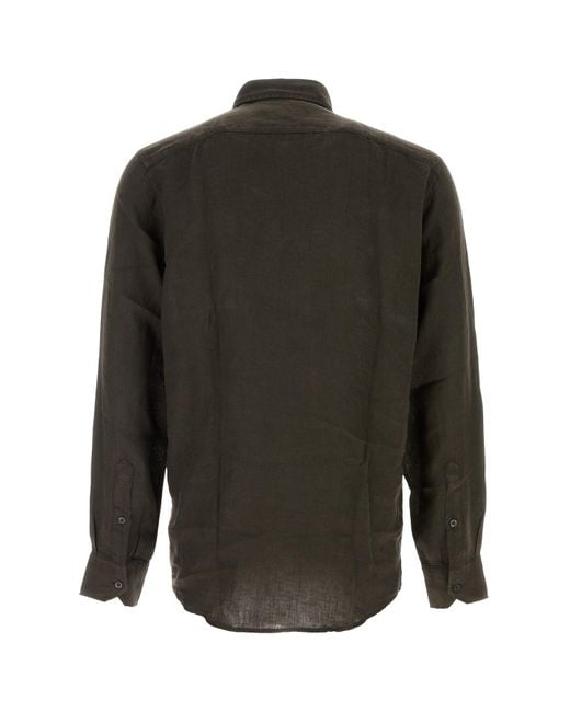 Frescobol Carioca Black Dark Brown Linen Antonio Shirt for men