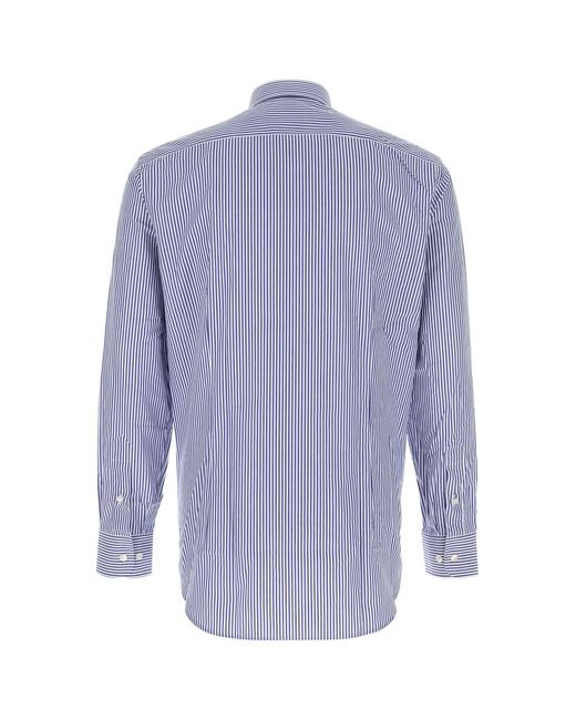 Etro Blue Embroidered Poplin Shirt for men