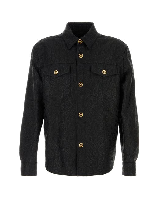 Camicia in jacquard nero di Versace in Black da Uomo