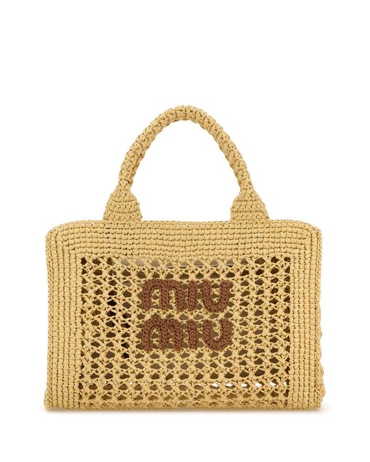 Borsa a mano in crochet beige di Miu Miu in Metallic