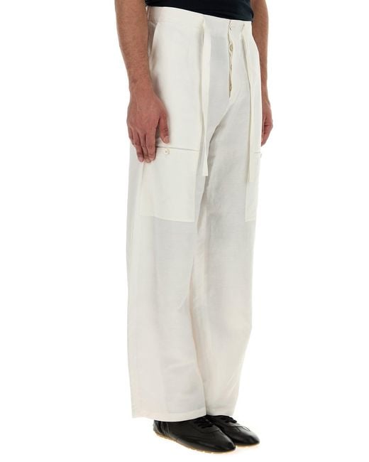 Jil Sander White Linen Cargo Pant for men
