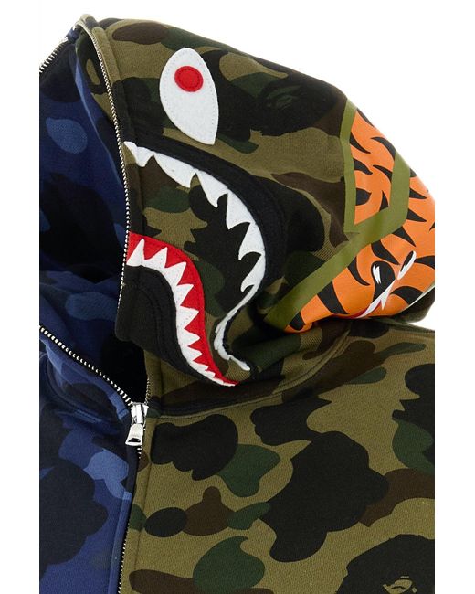 A Bathing Ape Blue Printed Cotton Split Camo Shark Sweatshirt