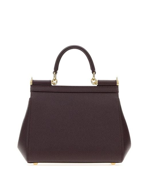 Dolce & Gabbana Black Dolce & Gabbana Aubergine Leather Medium Sicily Handbag