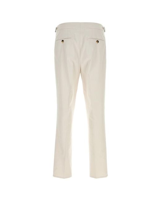 Brunello Cucinelli White Chalk Stretch Cotton Pant for men