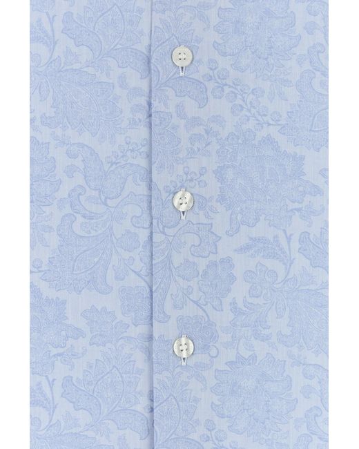 Etro Blue Floral Cotton Jacquard Shirt for men