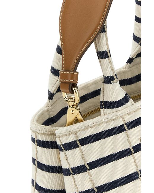 Borsa a mano mini in tela ricamata di Prada in White