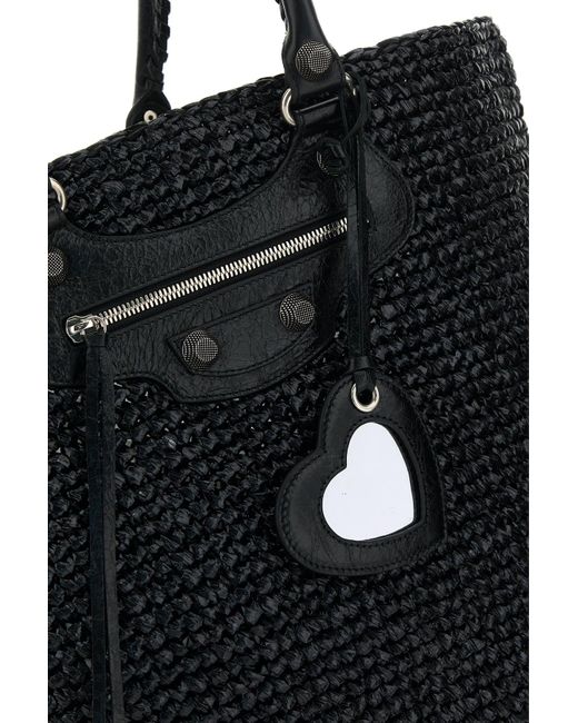 Balenciaga Black Raffia Large Le Cagole Panier Shopping Bag