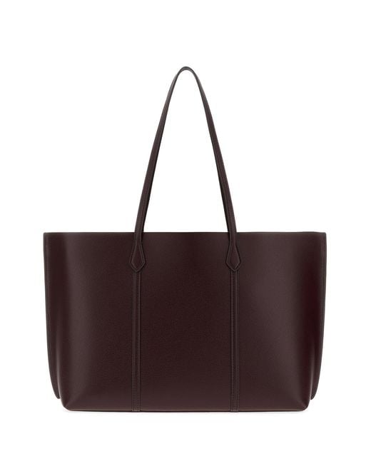 Tory Burch Brown Aubergine Leather Perry Shopping Bag