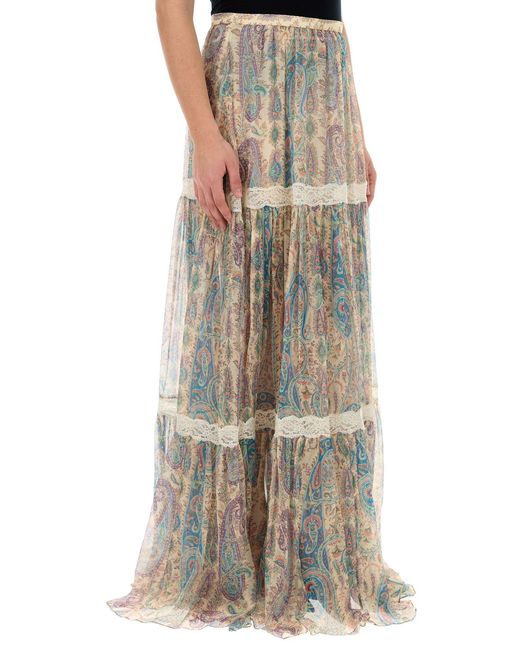 Etro White Printed Crepe Skirt