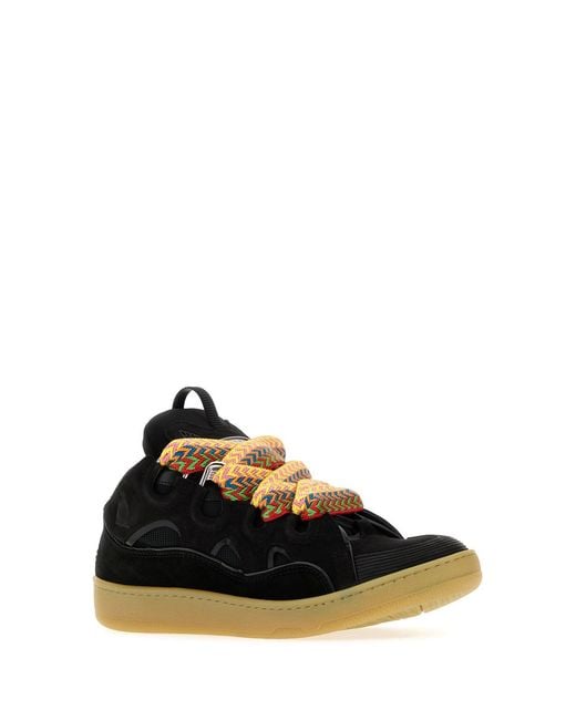 Lanvin Black Leather And Fabric Curb Sneakers for men