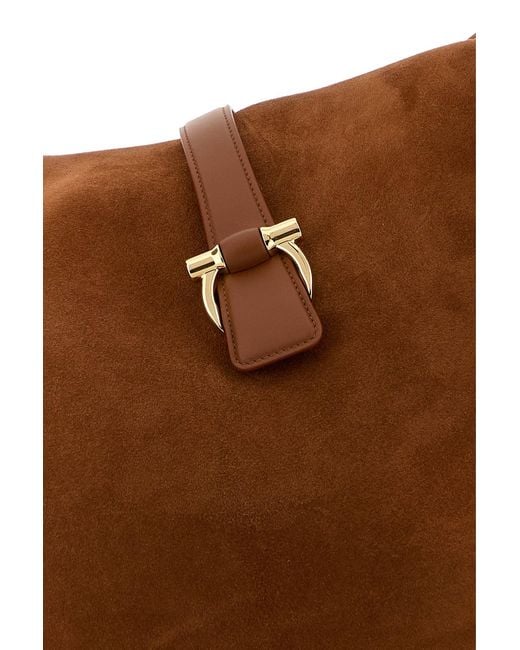 Ferragamo Brown Salvatore Caramel Suede Shopping Bag