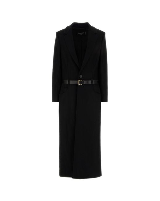 DSquared² Black Stretch Wool Blend Coat