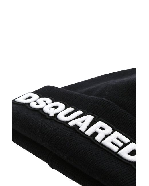DSquared² Black Dsquared Wool Beanie Hat for men