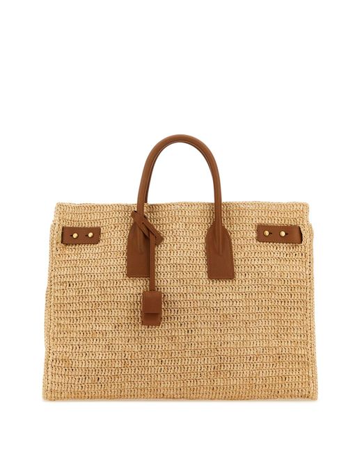 Borsa shopping Sac De Jour media in rafia di Saint Laurent in Brown