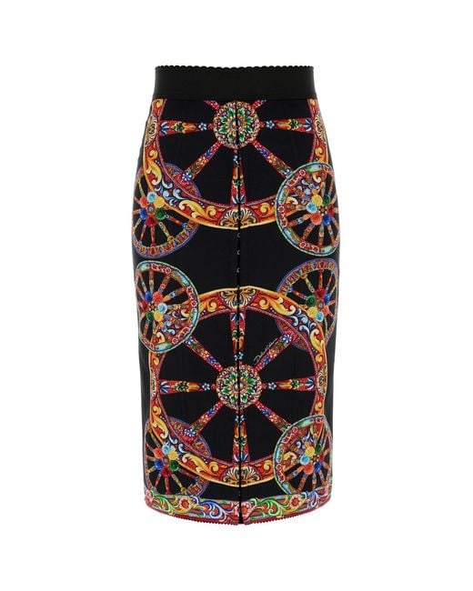 Dolce & Gabbana Black Dolce & Gabbana Printed Charmeuse Skirt