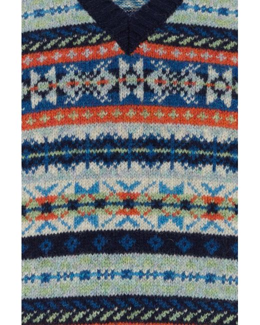 Harley Of Scotland Blue Embroidered Wool Vest for men