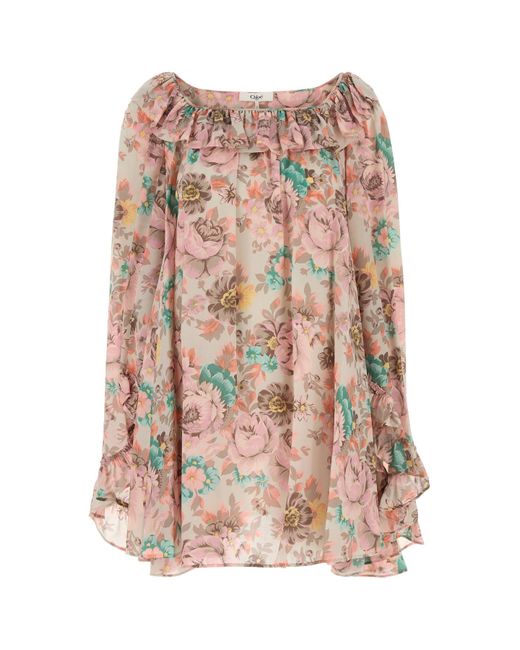 Mini abito in crepe stampato di Chloé in Pink