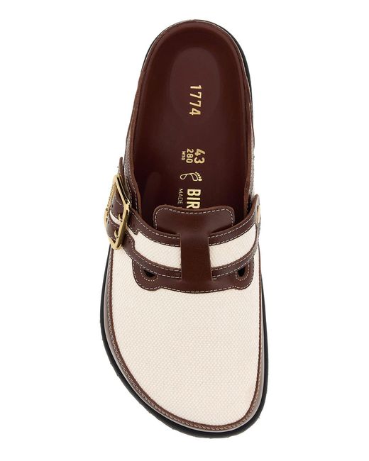 Birkenstock Brown Two-tone Leather And Canvas Boston Slippers for men