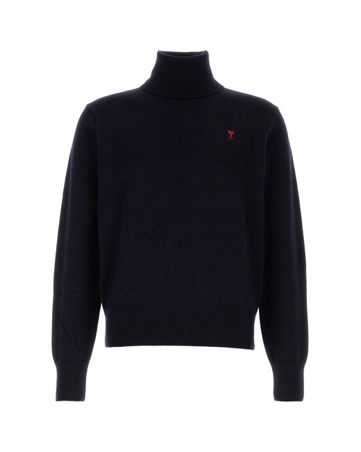 AMI Blue Ami Midnight Wool Sweater for men