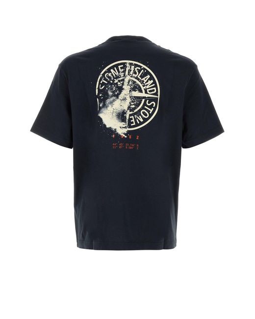 Stone Island Black Navy Blue Cotton T-shirt for men