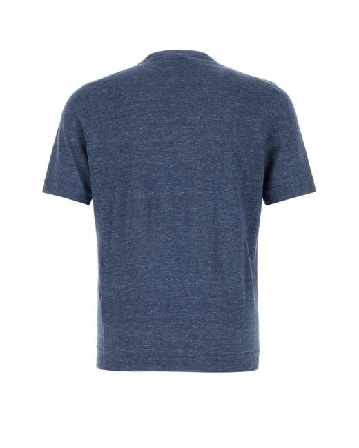 Brunello Cucinelli Blue Crew Neck T-Shirt for men