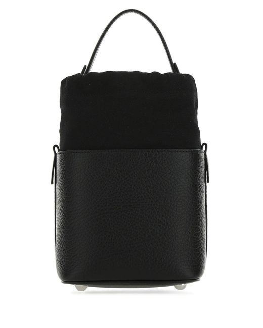 Maison Margiela Black Leather And Canvas Mini 5Ac Bucket Bag