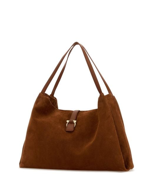 Ferragamo Brown Salvatore Caramel Suede Shopping Bag