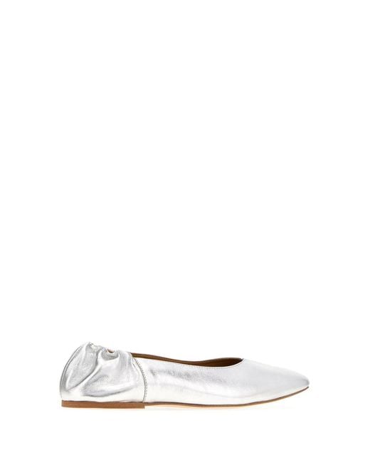 A.P.C. White Silver Leather Juliet Ballerinas