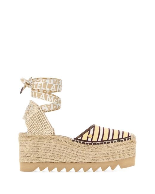 Stella McCartney Natural Embroidered Canvas Gaia Wedges
