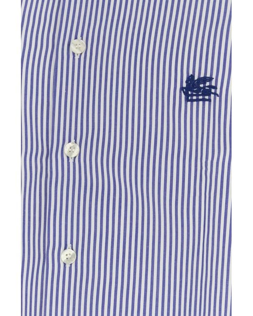 Etro Blue Embroidered Poplin Shirt for men