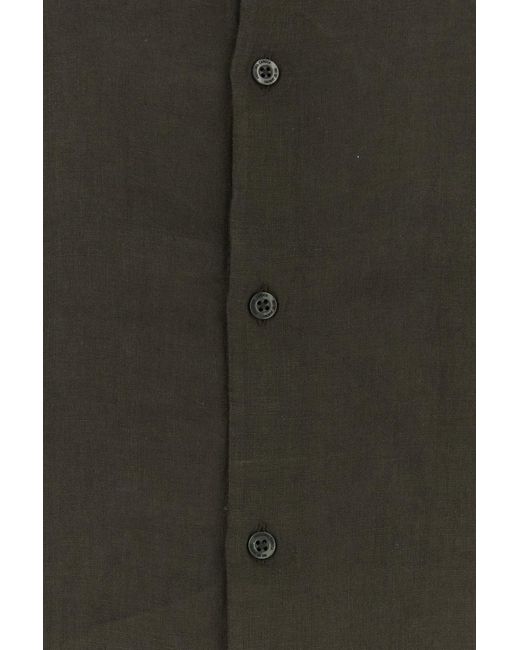 Frescobol Carioca Black Dark Brown Linen Antonio Shirt for men