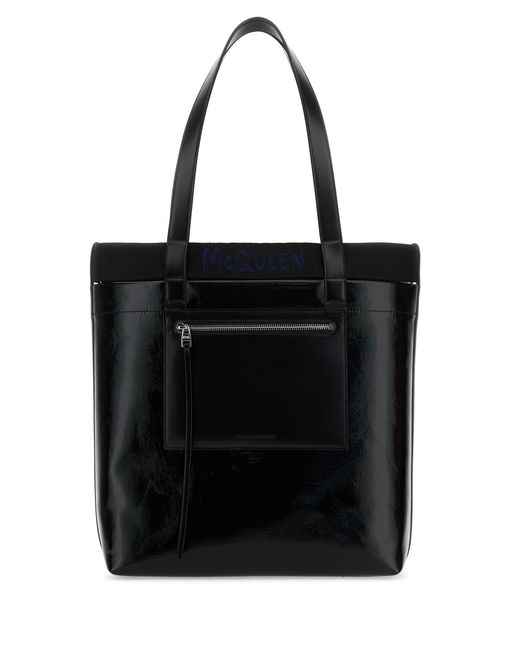 McQueen Black Canvas Shopping Bag for men