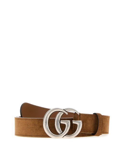 Cintura in pelle scamosciata cammello di Gucci in White da Uomo