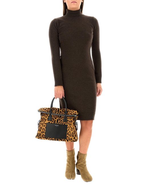 MM6 by Maison Margiela Black Dark Brown Wool Blend Sweater Dress