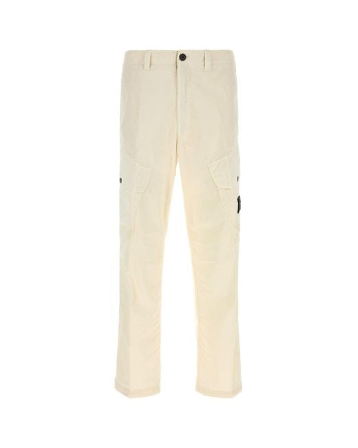 Stone Island Natural Ivory Stretch Cotton Cargo Pant for men