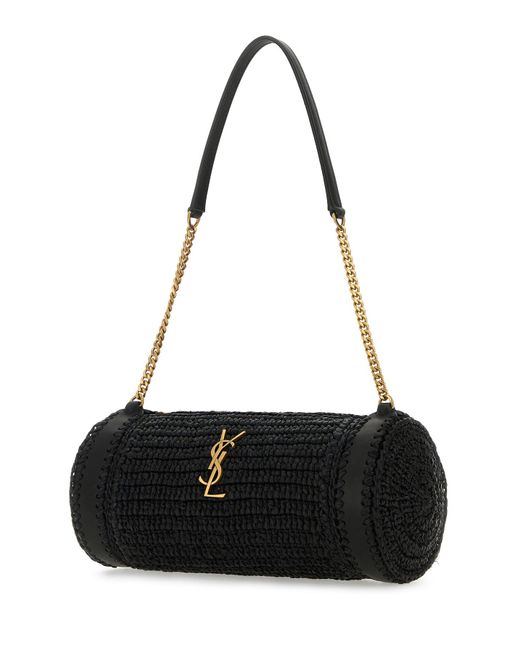 Borsa a spalla Cassandre nera in rafia e pellle di Saint Laurent in Black