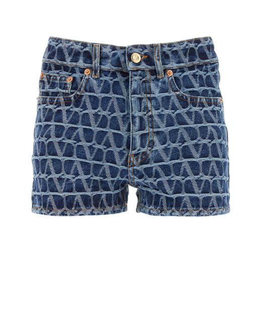 Valentino Garavani Blue Toile Iconographe Denim Shorts