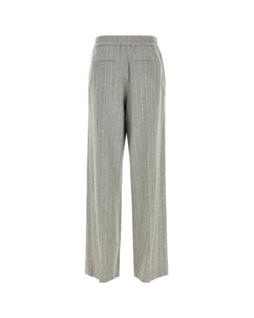 Brunello Cucinelli Gray Embroidered Wool Blend Pant