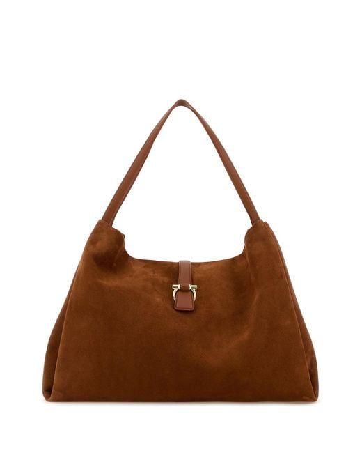 Ferragamo Brown Salvatore Caramel Suede Shopping Bag