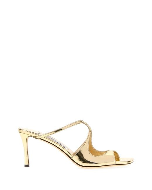 Jimmy Choo Metallic Gold Leather Anise 75 Mules