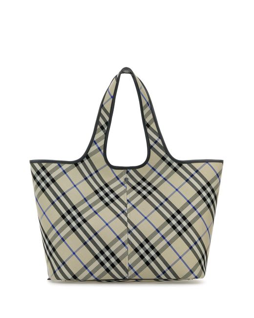 Burberry Gray Embroidered Canvas Shopping Bag