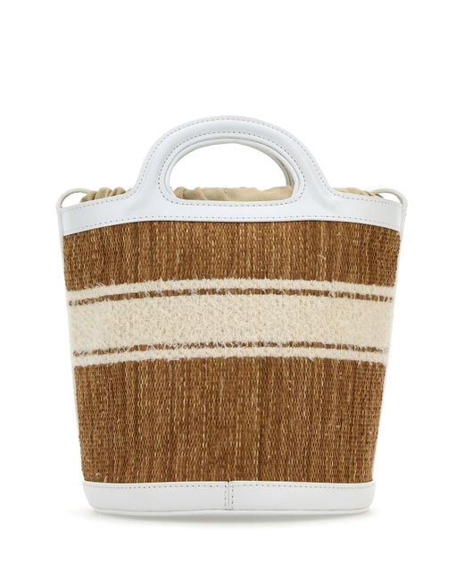 Borsa a secchiello Tropicalia bicolor in rafia e pelle di Marni in Multicolor