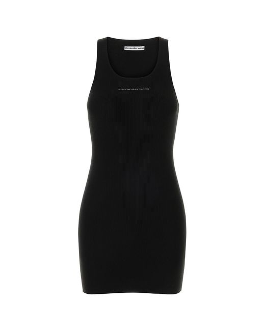 Alexander Wang Black Racer Tank Mini Dress W/ Jacquard Logo
