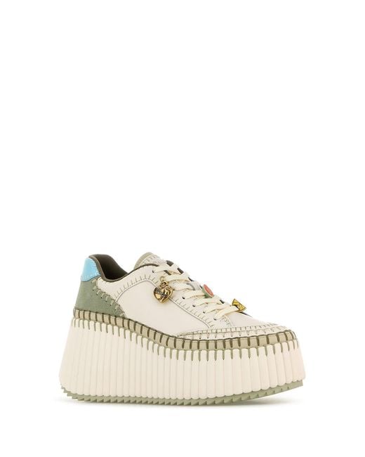 Chloé White Ivory Leather Nama Sneakers