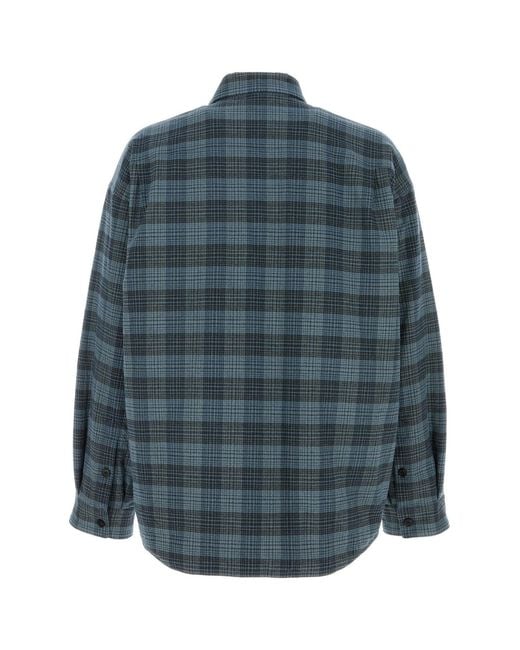 Balenciaga Blue Embroidered Flannel Oversize Shirt for men