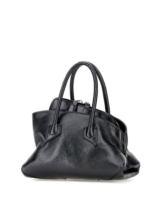 The Attico Black Charcoal Leather Mini La Passeggiata Handbag
