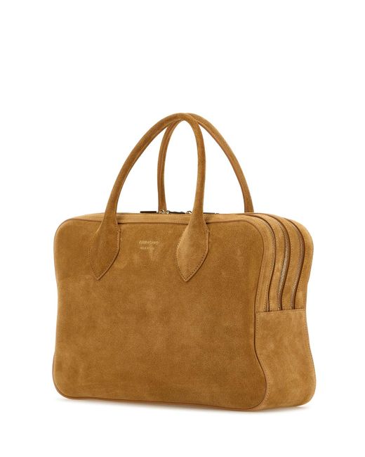 Borsa a mano media in pelle scamosciata cammello di Ferragamo in Brown