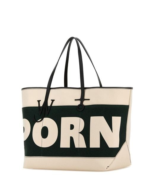 J.W. Anderson Black Jw Anderson Ivory Canvas Anchor Xl Shopping Bag